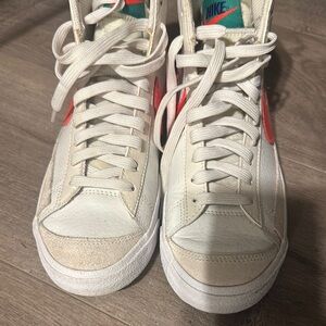 Nike Cream and Red High-Top Sneakers